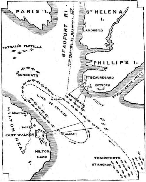 Plan of the battle at Port Royal Harbor