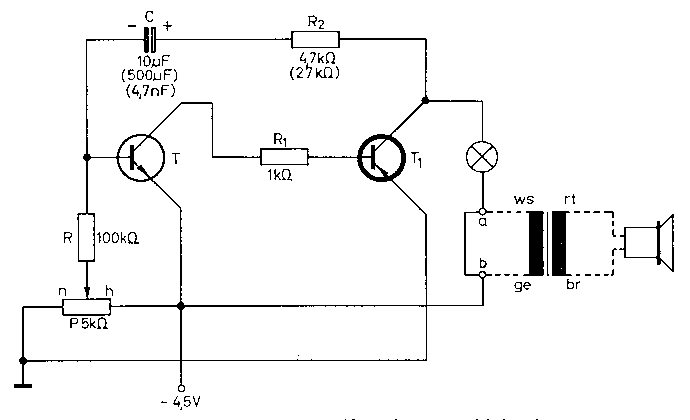 Schaltung eines astabilen Komplementär-Multivibrators