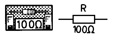 100-Ω-Widerstand in Aufbauzeichnung und Schaltbild