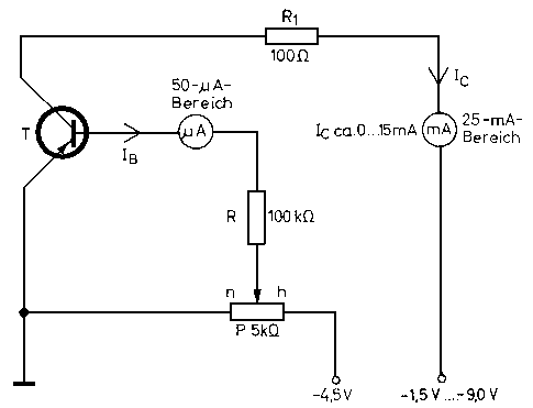Schaltung zur Aufnahme der Ausgangskennlinien van Transistaren in Emitterschaltung