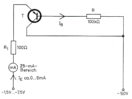 Schaltung zur Aufnahme der Kennlinie von Transistoren in Collectorschaltung