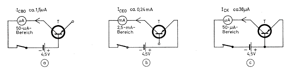 Drei Grundschaltungen (a, b, c) zur Messung van Sperrströmen