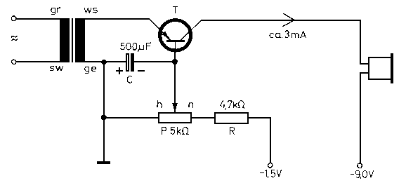 Ein einfacher Niederfrequenzverstärker in Basisschaltung