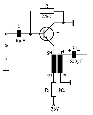 Vorstufe für den Zweifachverstärker nach Abb. 72 in Collectorschaltung